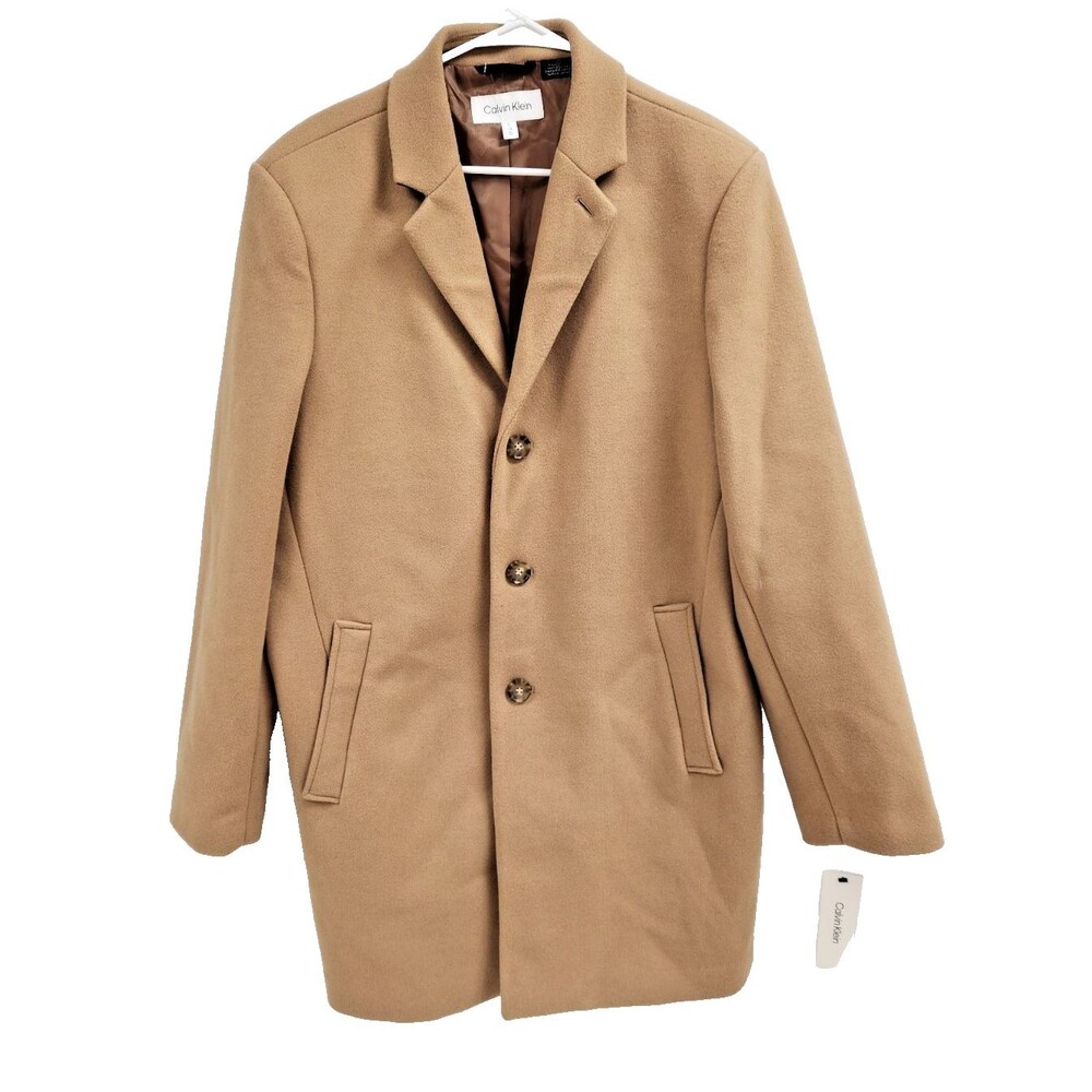 Calvin Klein Men Camel Brown Overcoat Top Coat Large